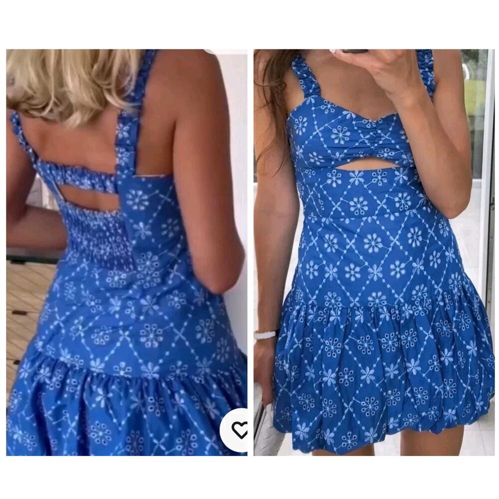 ZARA Cutout Peek A Boo CUTWORK EMBROIDERY Bubble Hem Mini Dress Large